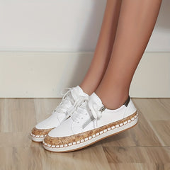 Floral Print Flat Sneakers Low Top Shoes Lace Zipper Casual Walking Shoes