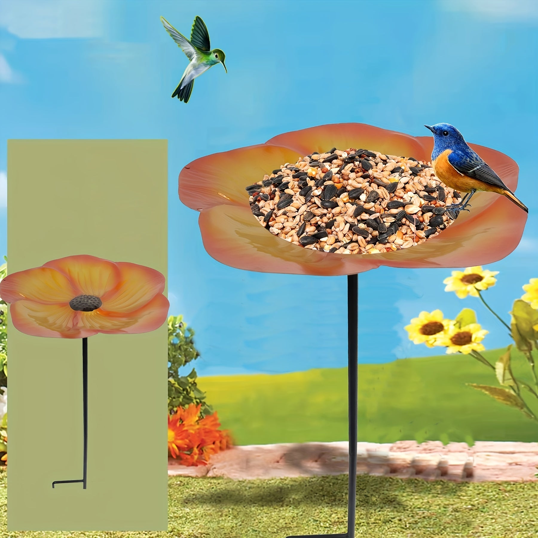 Metal Bird Feeder Stake for Outside Bird Bath & Seed Platform