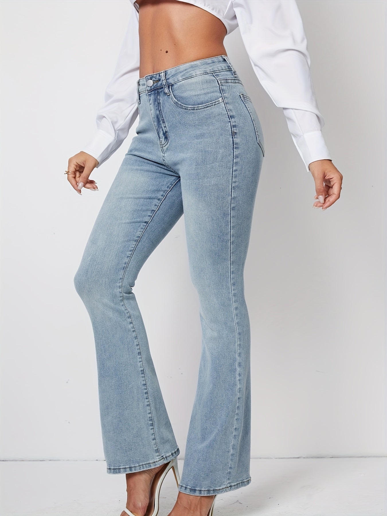 Stretchy Bootcut Slash Pocket Bell Bottoms Denim Pants