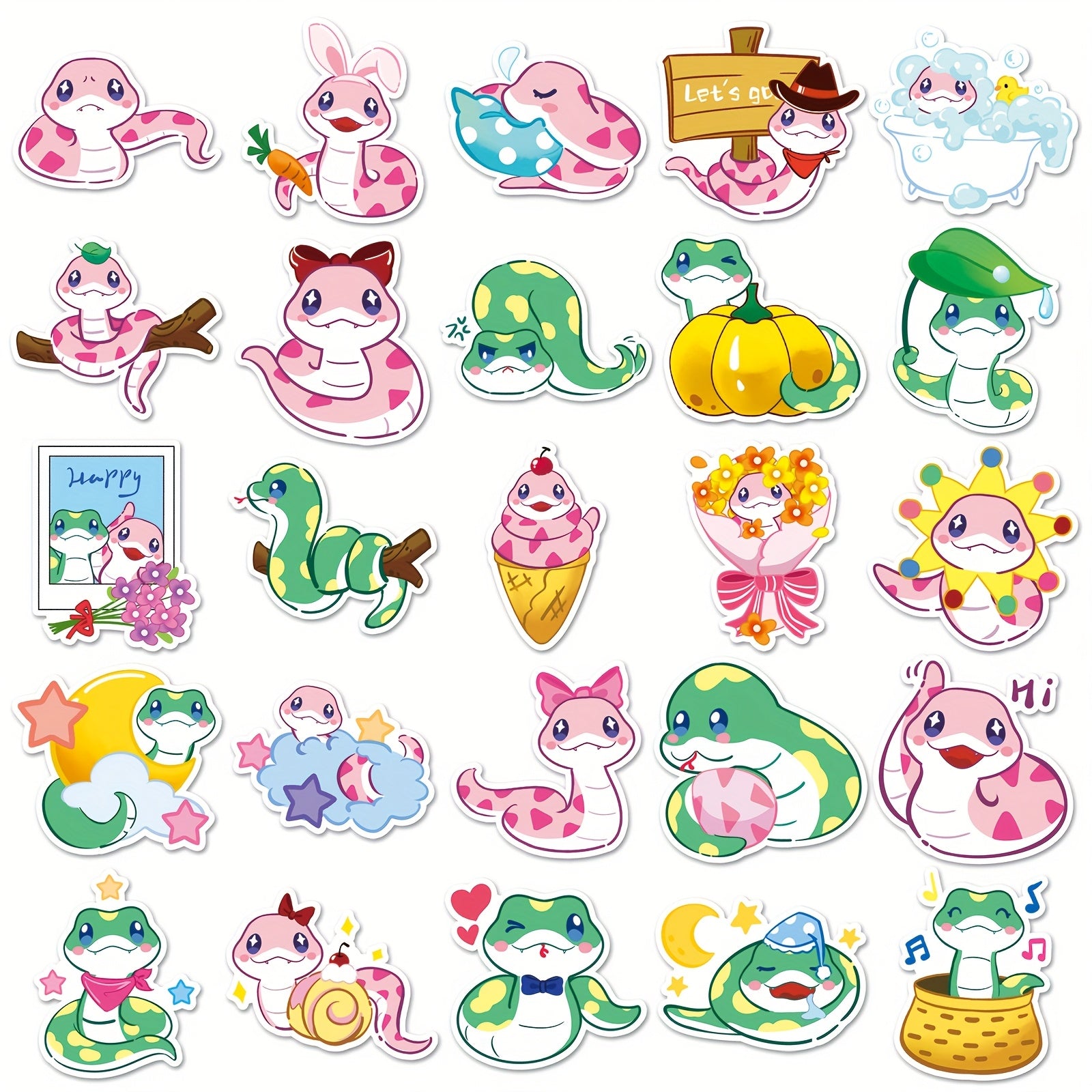 50pcs Kids Snake Cartoon Stickers Self Adhesive Decals for Desktops Party Favors