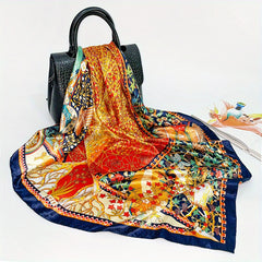 Boho Tree Print Vintage Bandana Silk Square Scarf Satin Shawl