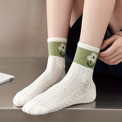 5 Pairs Floral Print Socks Women's Mid Tube Stockings