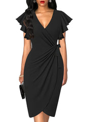 Deep V Neck Ruffle Sleeve Cocktail Dress