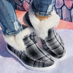 Large Checkered Printed Furry Snow Boots