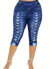 Graphic Print Short Jeggings Casual Slim Leggings Women's Clothing