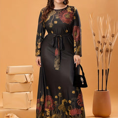 Floral Print Long Sleeve Maxi Dress With Belt
