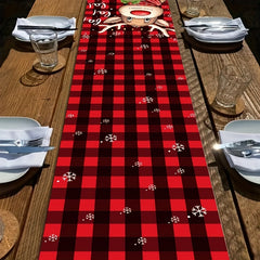 Merry Christmas Linen Table Runner Red Plaid Pattern Holiday Decoration