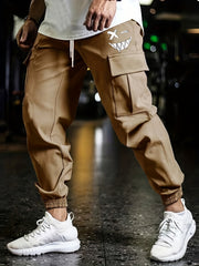 Smile Print Cargo Pants Men's Flap Pocket Trousers Loose Casual Outdoor Pants
