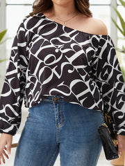Letter Print Lantern Sleeve Top