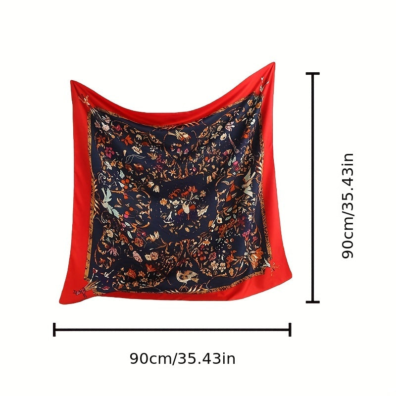 Vintage Flower Print Bandana Square Scarf Silk Shawl Classic Head Wraps Turban