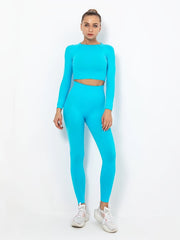 Women's Seamless Long Sleeve Sports Crop Top & Leggings Yoga Suit