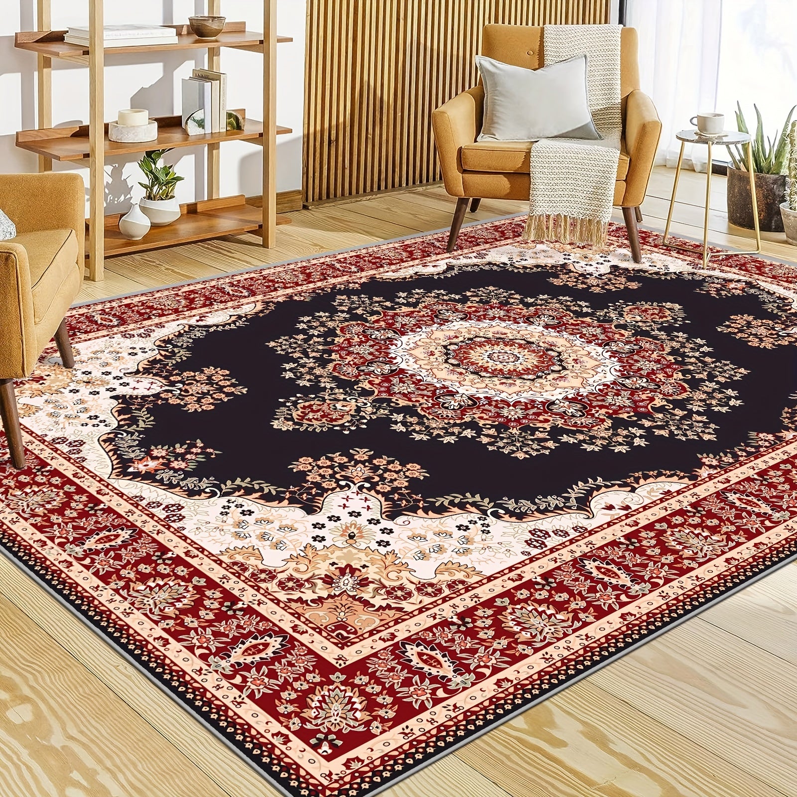 Large Vintage Persian Area Rug Non slip TPR Backing for Living Room Bedroom