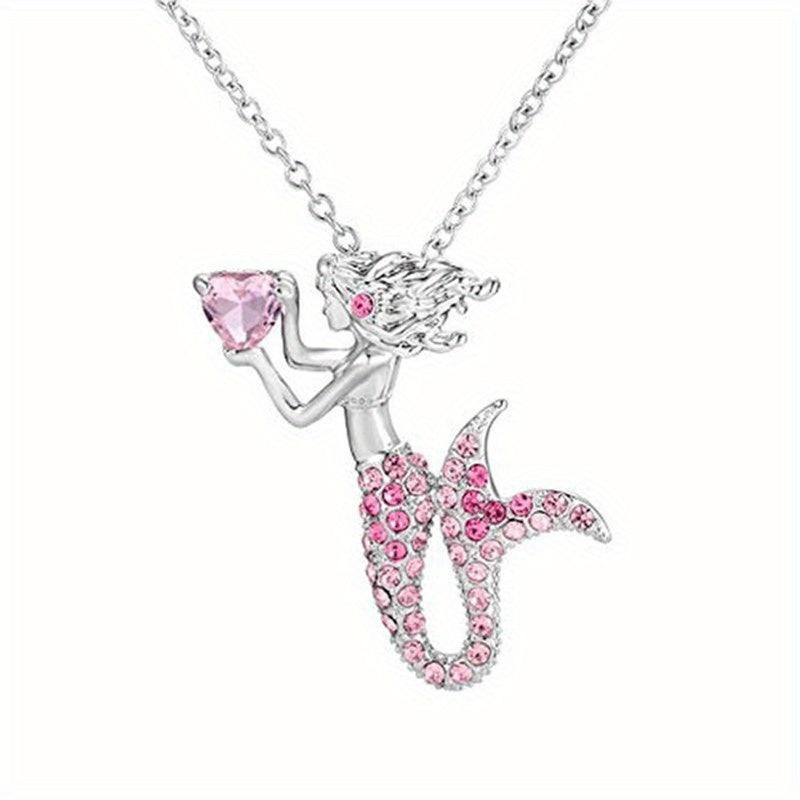 Mermaid Pendant Necklace With Rhinestone Inlay for Kids