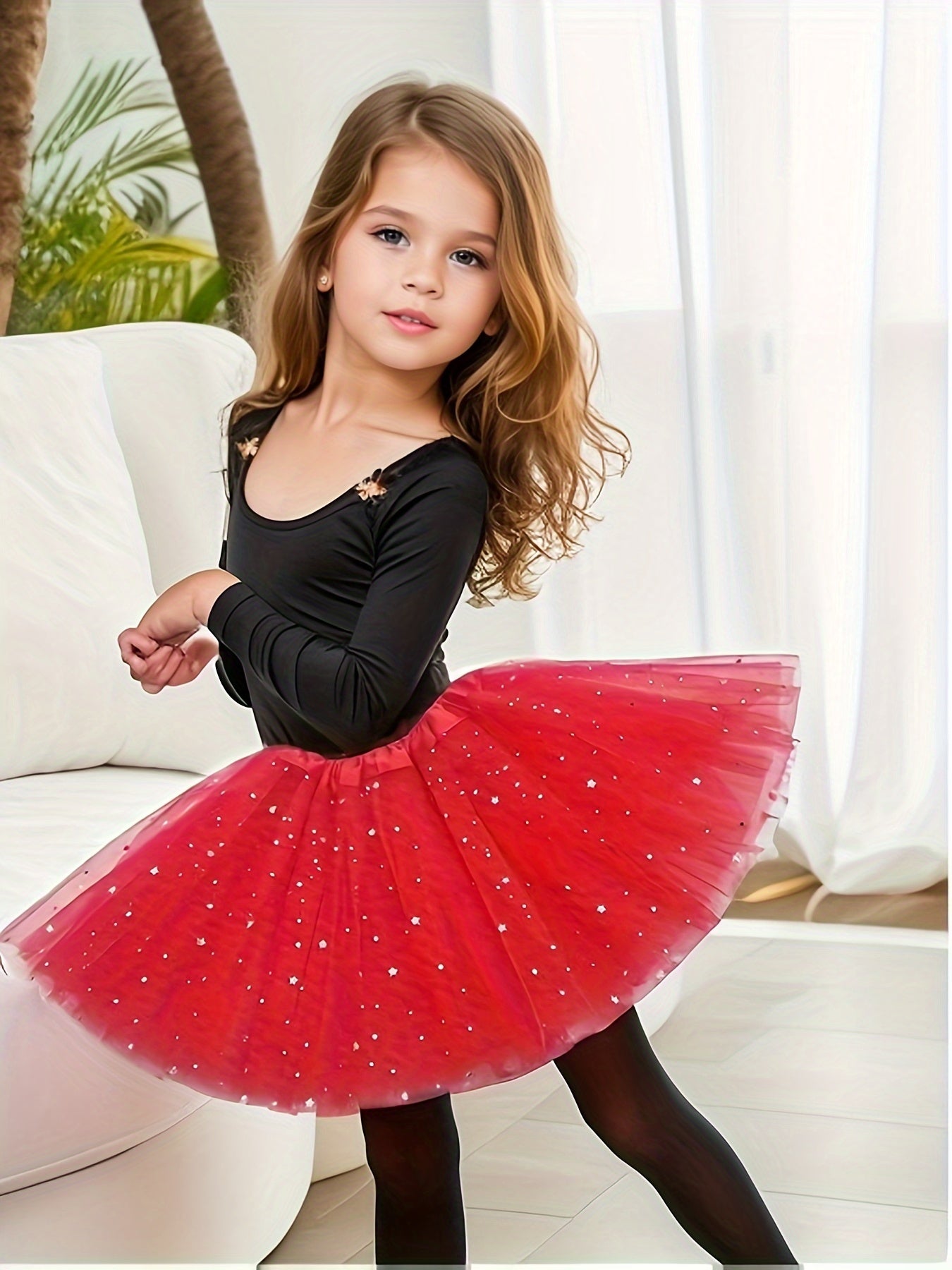 Sequin Layered Tutu Skirt Girls Ballet Dance Skirt