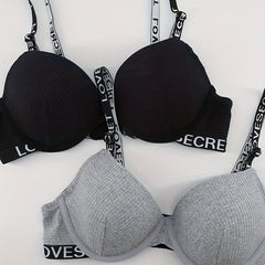 2pcs Letter Print Push Up Bras for Women
