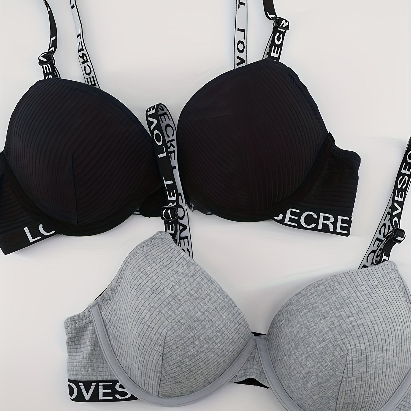2pcs Letter Print Push Up Bra Women's Lingerie