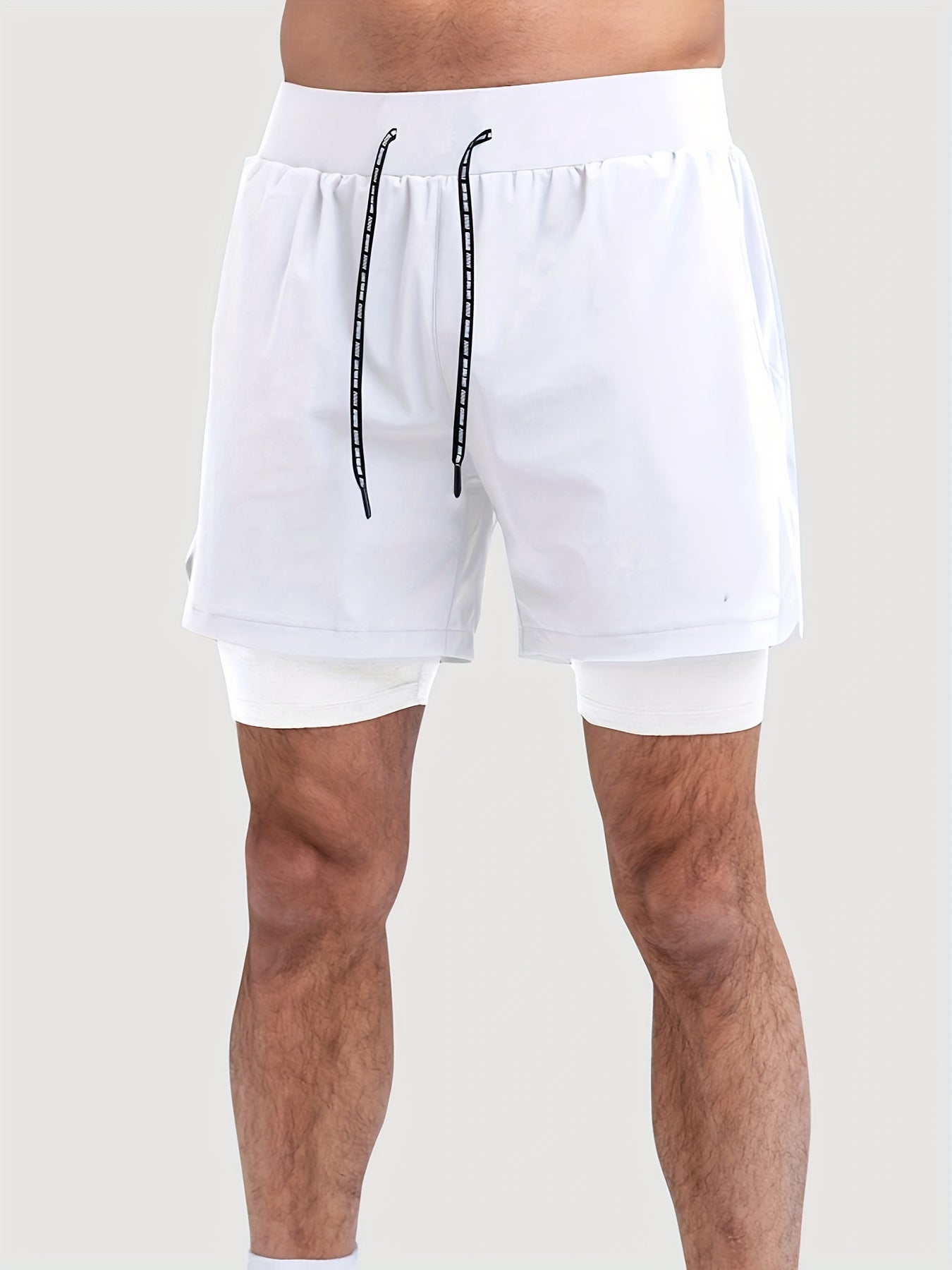 Men's 2 In 1 Running Shorts Activewear Stretch Drawstring Sport Shorts