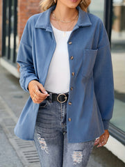 Solid Button Front Jacket Casual Long Sleeve Jacket For Women