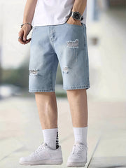 Men's Ripped Denim Shorts: Casual Street Style Distressed Denim Shorts