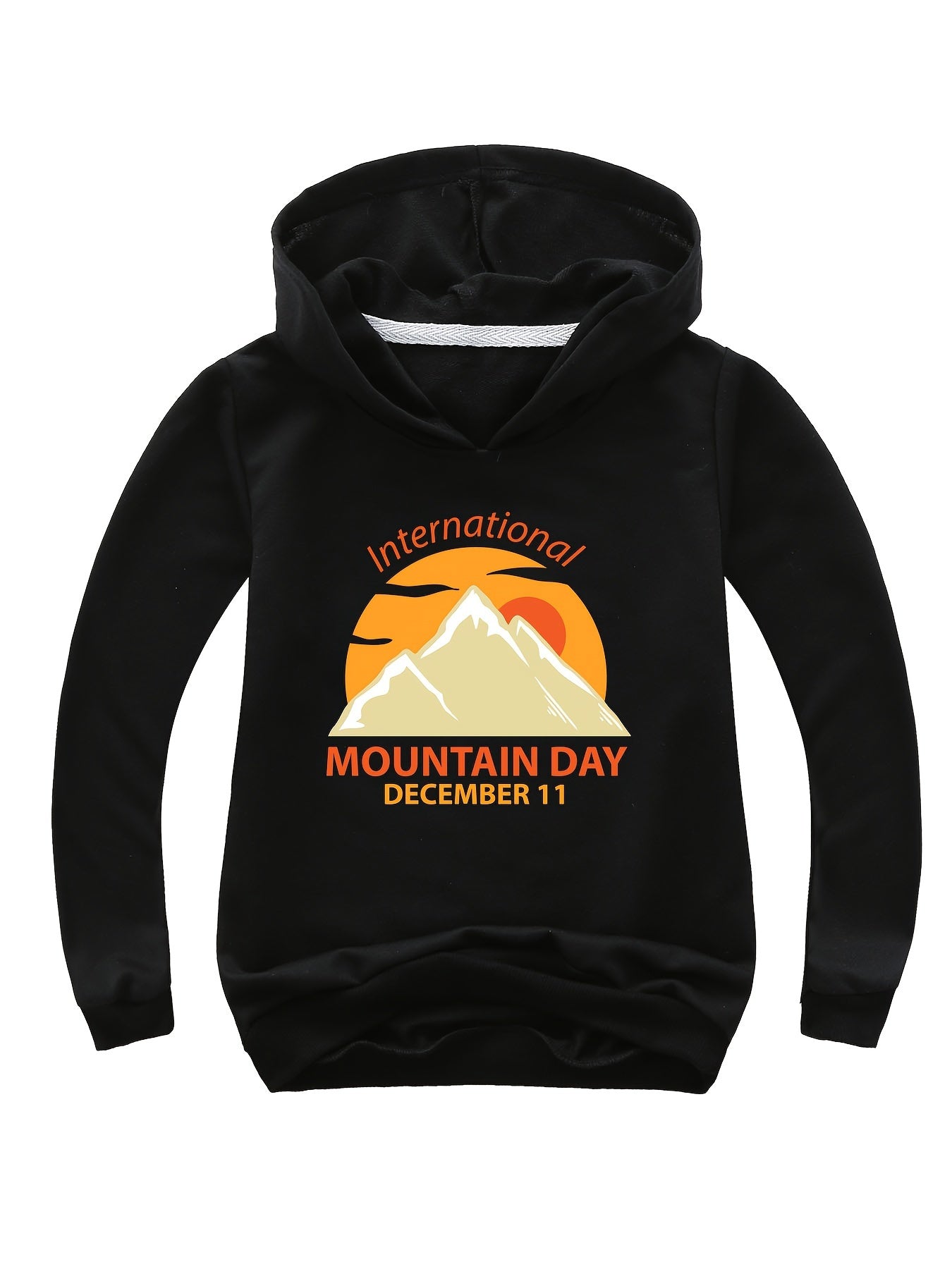 Cotton INTERNATIONAL MOUNTAIN Print Hoodies Girls Comfy Hooded Sweatshirt