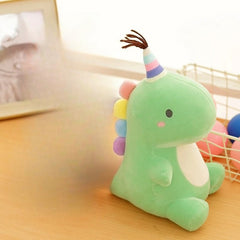 Rainbow Dinosaur Plush Toy, Glass Filled, Green Pink Stuffed Animal