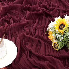 Vintage Burgundy Cheesecloth Table Runner for Weddings and Parties
