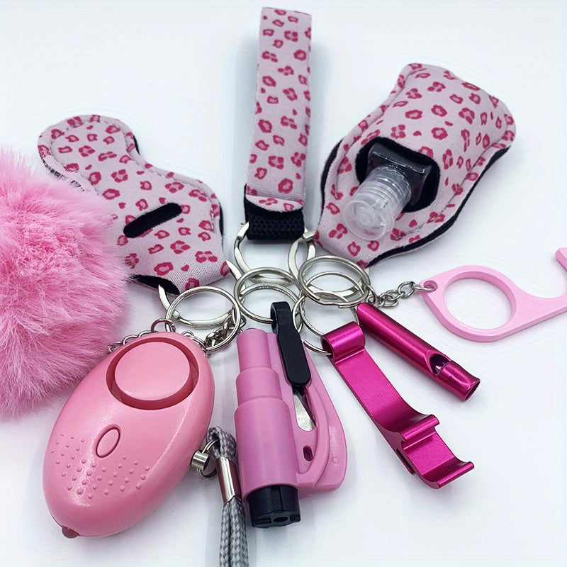 10pc Women's Safety Keychain Set: Alarm, Breaker, Whistle, Opener