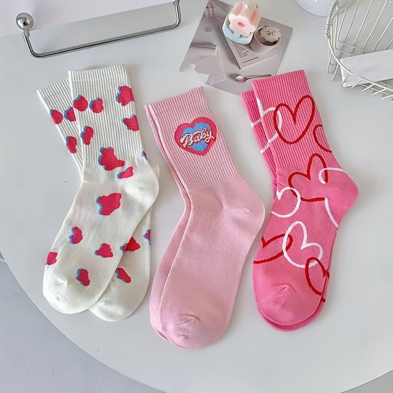 Heart & Leopard Print Socks Women's Mid Tube Stockings