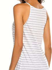 Stripe Print Cami Top Crew Neck Summer Sleeveless Top