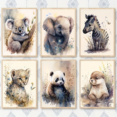 Cute Watercolor Animal Poster for Kids' Room