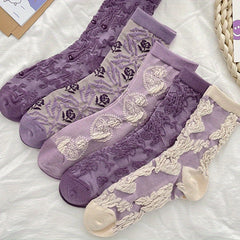 10 Pairs Floral Print Socks Mid Tube Stockings for Women