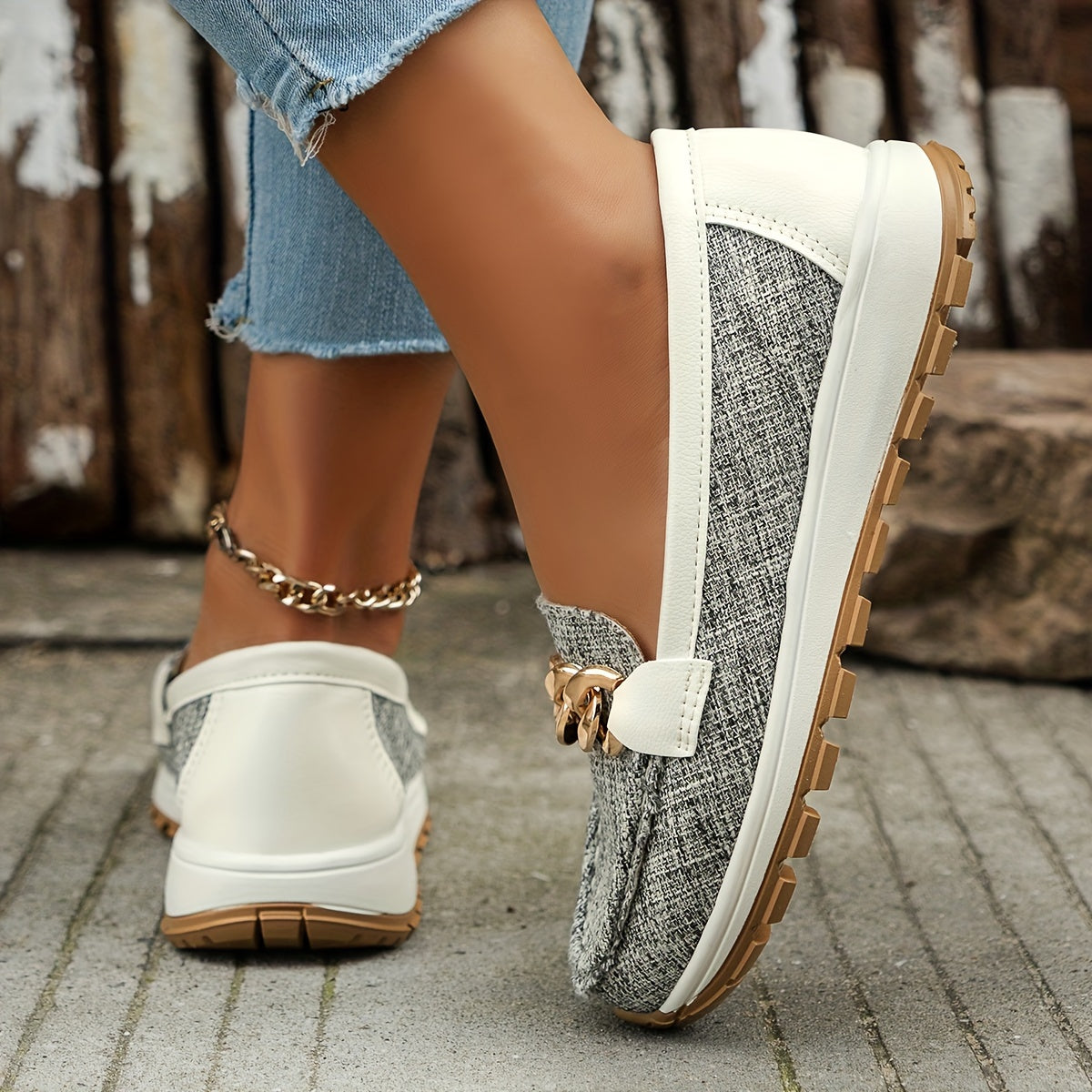 Chain Decor Thick Bottom Soft Comfortable Loafers Shoes