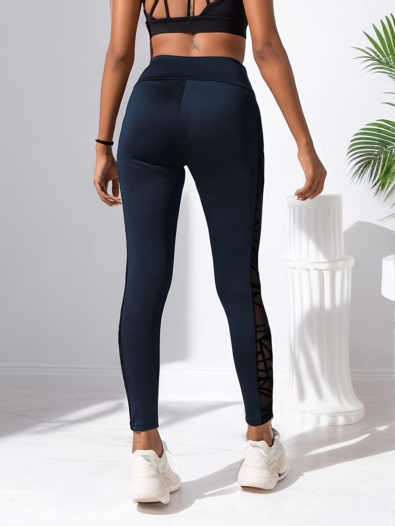 Mesh Stitching Pocket Sports Leggings High Waist Slimming Yoga Fitness Pants