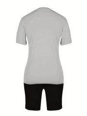 Bear Print Matching Two piece Set Casual Short Sleeve T shirt & Skinny Shorts