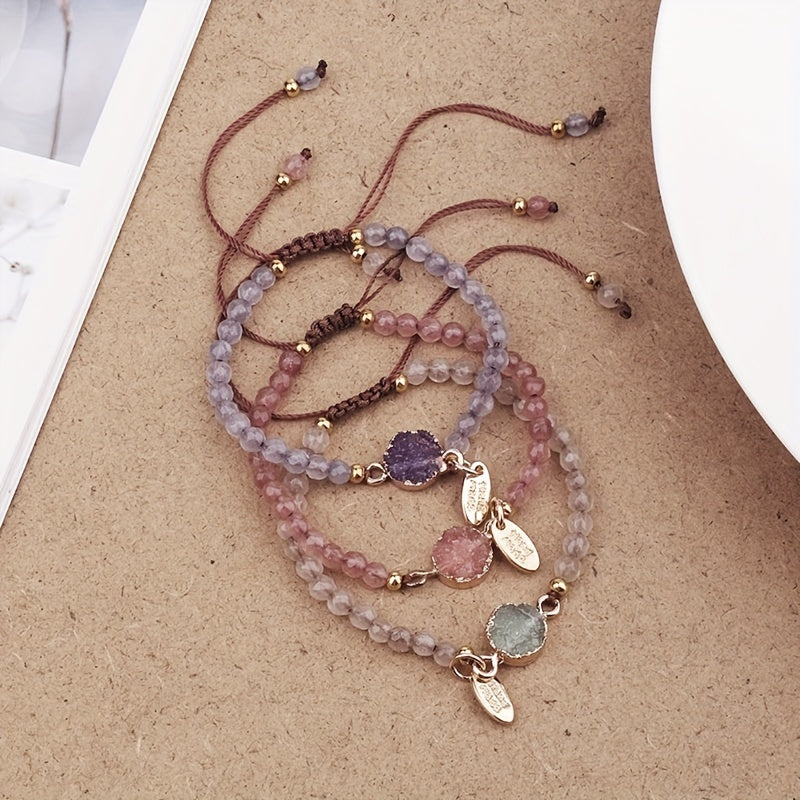 Natural Stone Bead Bracelet Adjustable Wristband Jewelry