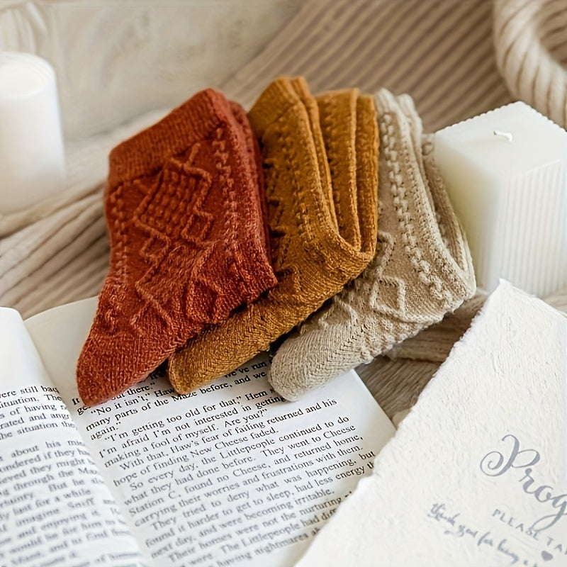 Argyle Textured Socks Comfy & Soft Mid Tube Women's Stockings