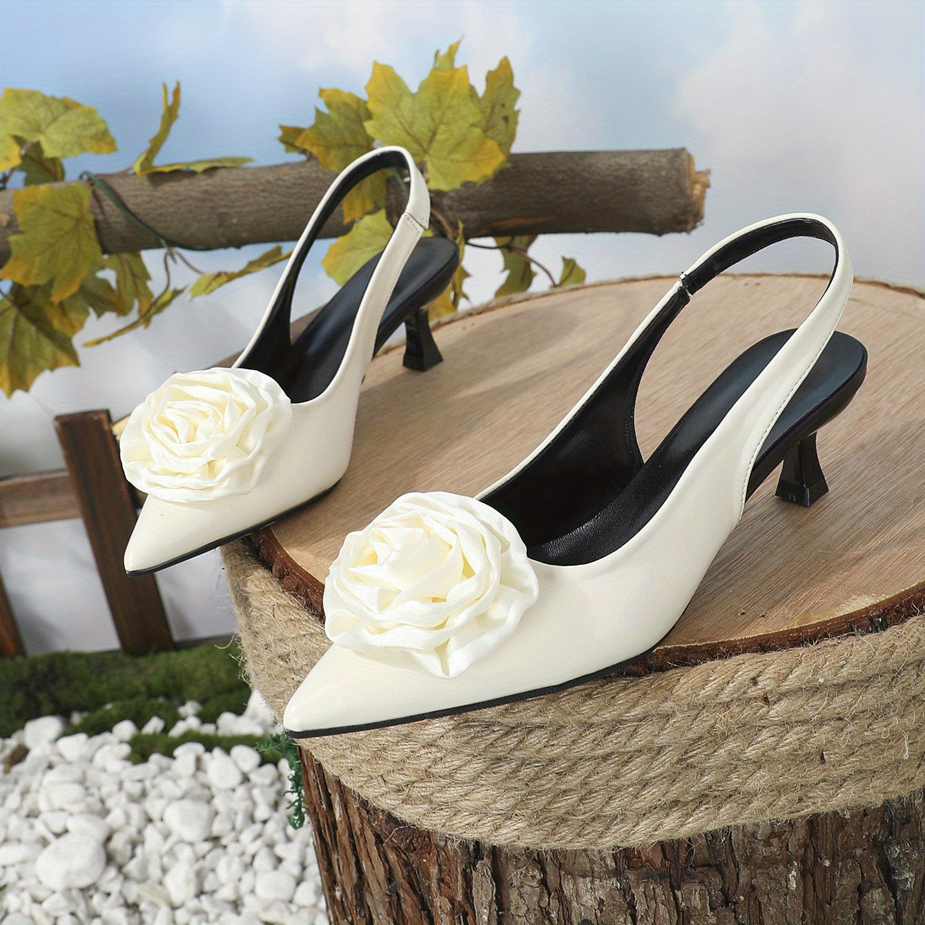 Rose Satin Kitten Heel Slingback Sandals