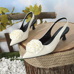 Rose Satin Kitten Heel Slingback Sandals