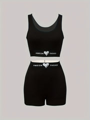 Casual Workout Set Tank Top & Slim Shorts Outfits Women's Clothing