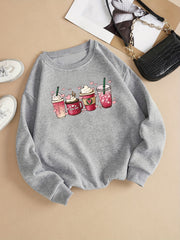 Cartoon Coffee Cup Print Pullover Sweatshirt