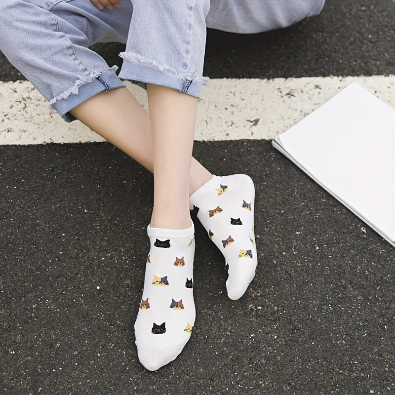 Cat Print Cartoon Socks & Ankle Socks Women's Stockings