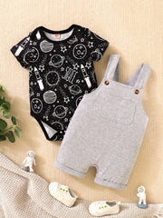 Baby Boys Planet Rocket Graphic Print Onesie & Overalls Set