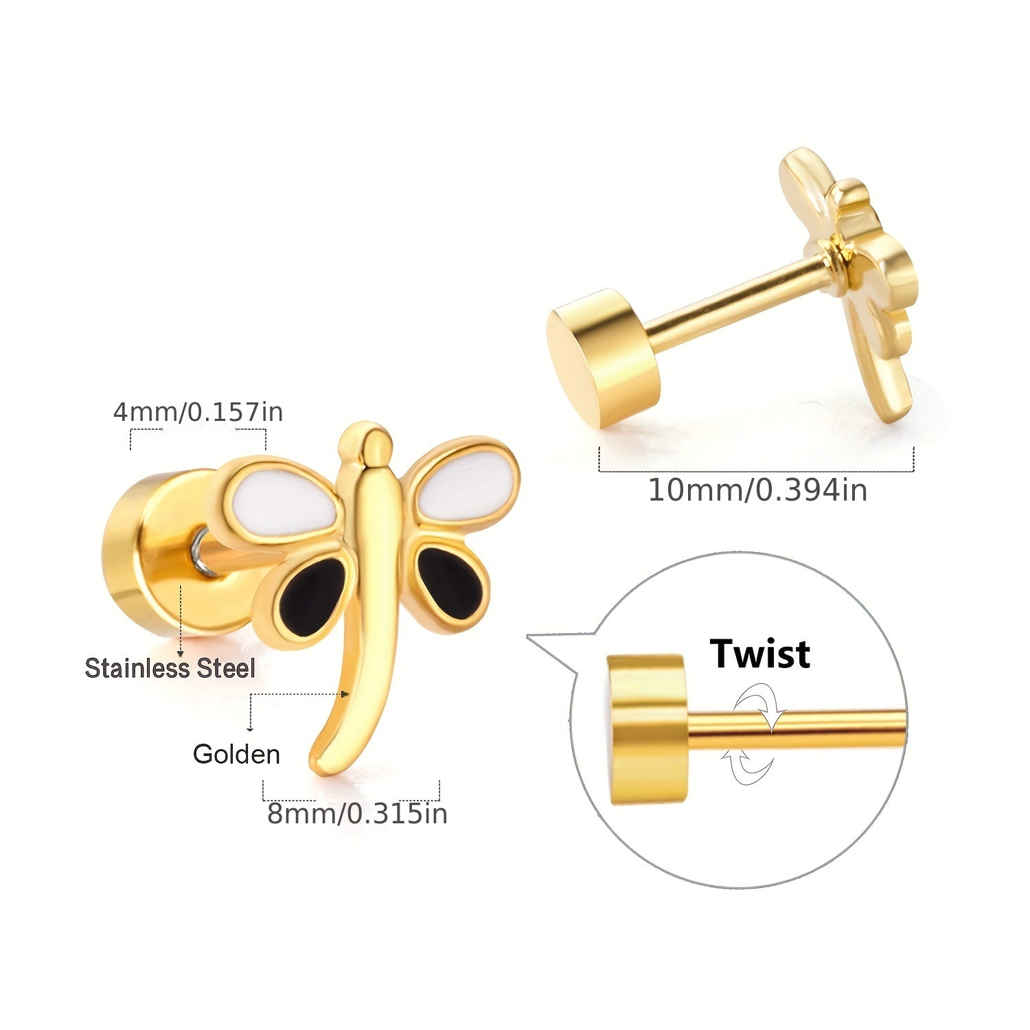 6 Pairs Dragonfly Stud Earrings for Girls