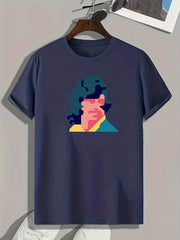 Portrait Pattern Print Men's Sports T-shirt Graphic Tee