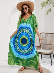 Spiral Tie Dye V Neck Maxi Cover Up