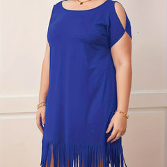 Casual Dress Women's Fringe Trim Cut Out Sleeve Round Neck