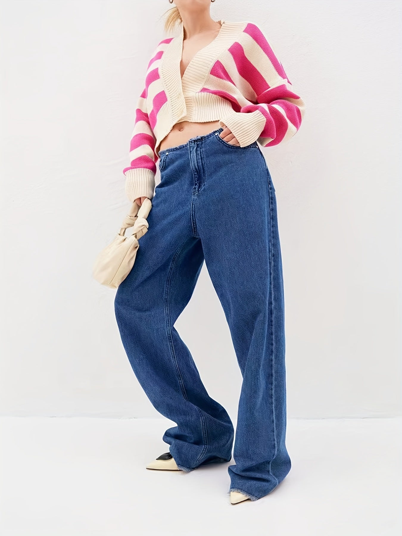Colorblock Stripe Print Button Up Long Sleeve Crop Cardigan