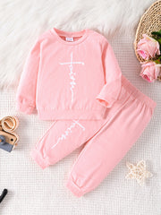 Baby Faith Print 2pcs Set Long Sleeve Top & Pants