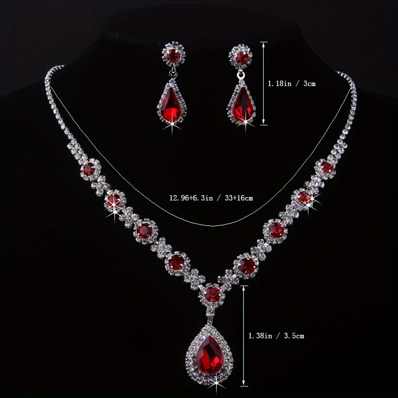 Women's Necklace Earrings Set with Artificial Diamonds for Bridal Wedding Dress
