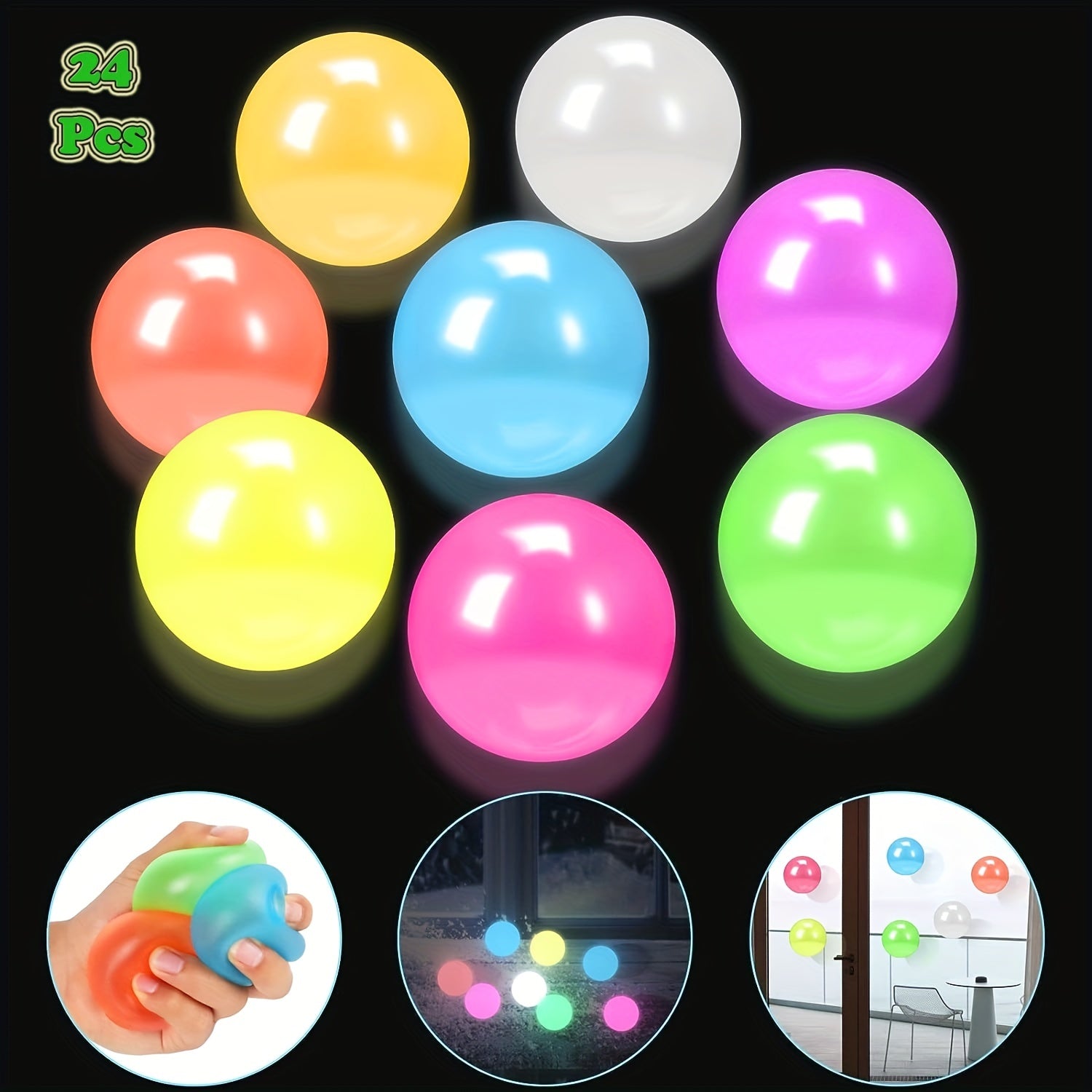 24pcs Glow In The Dark Sticky Balls Stress Balls For Adults